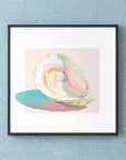 Oyster shell wall art print in pastel colors, coastal beach decor artwork for bathroom or kitchen