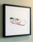 Sunglasses wall art print with pastel reflections, coastal summer decor for beach house or bedroom