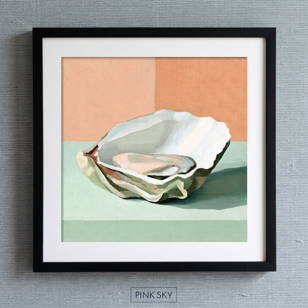 Watercolor oyster shell wall art in pastel colors, coastal beach decor print for bathroom or bedroom