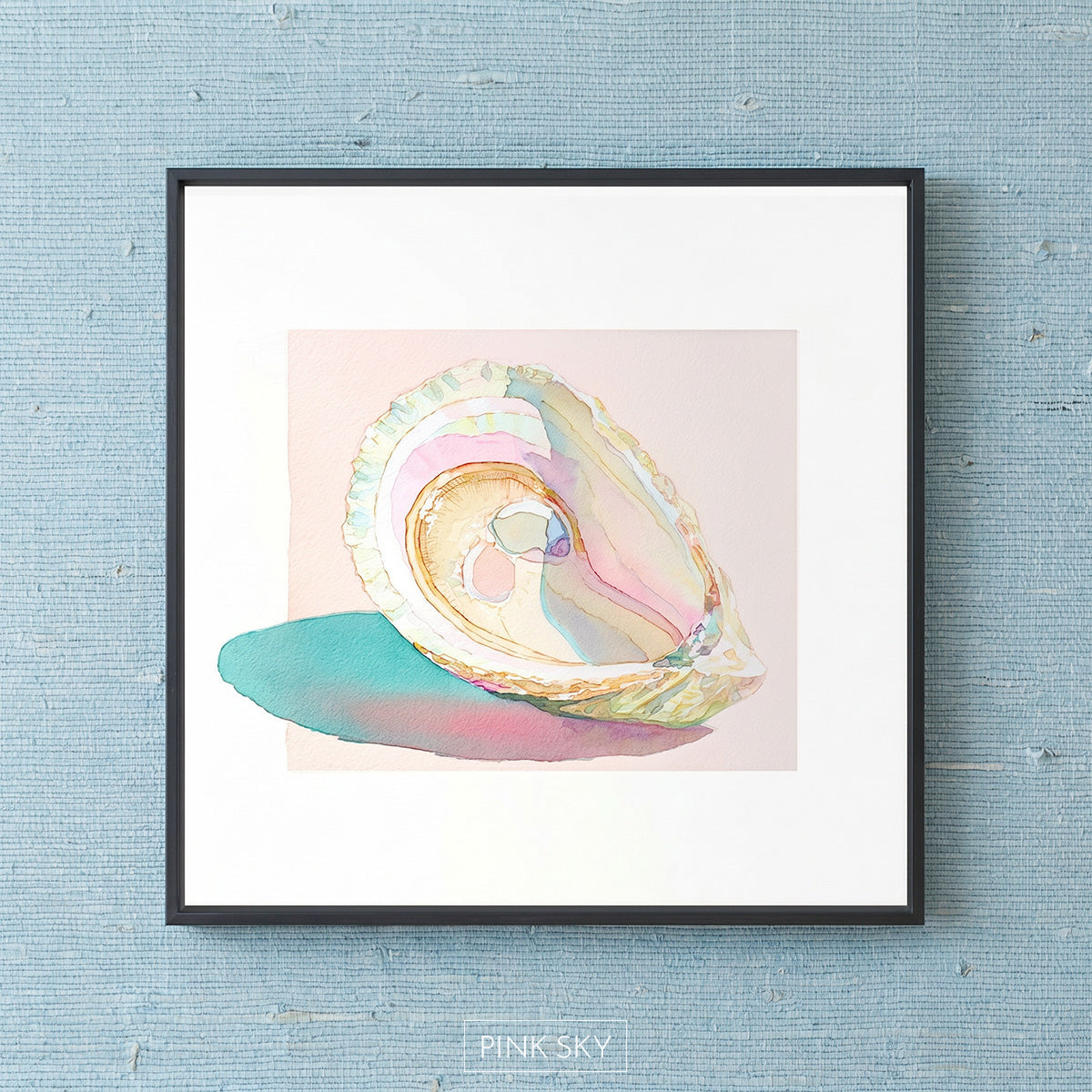 Oyster shell wall art print in pastel colors, coastal beach decor artwork for bathroom or kitchen